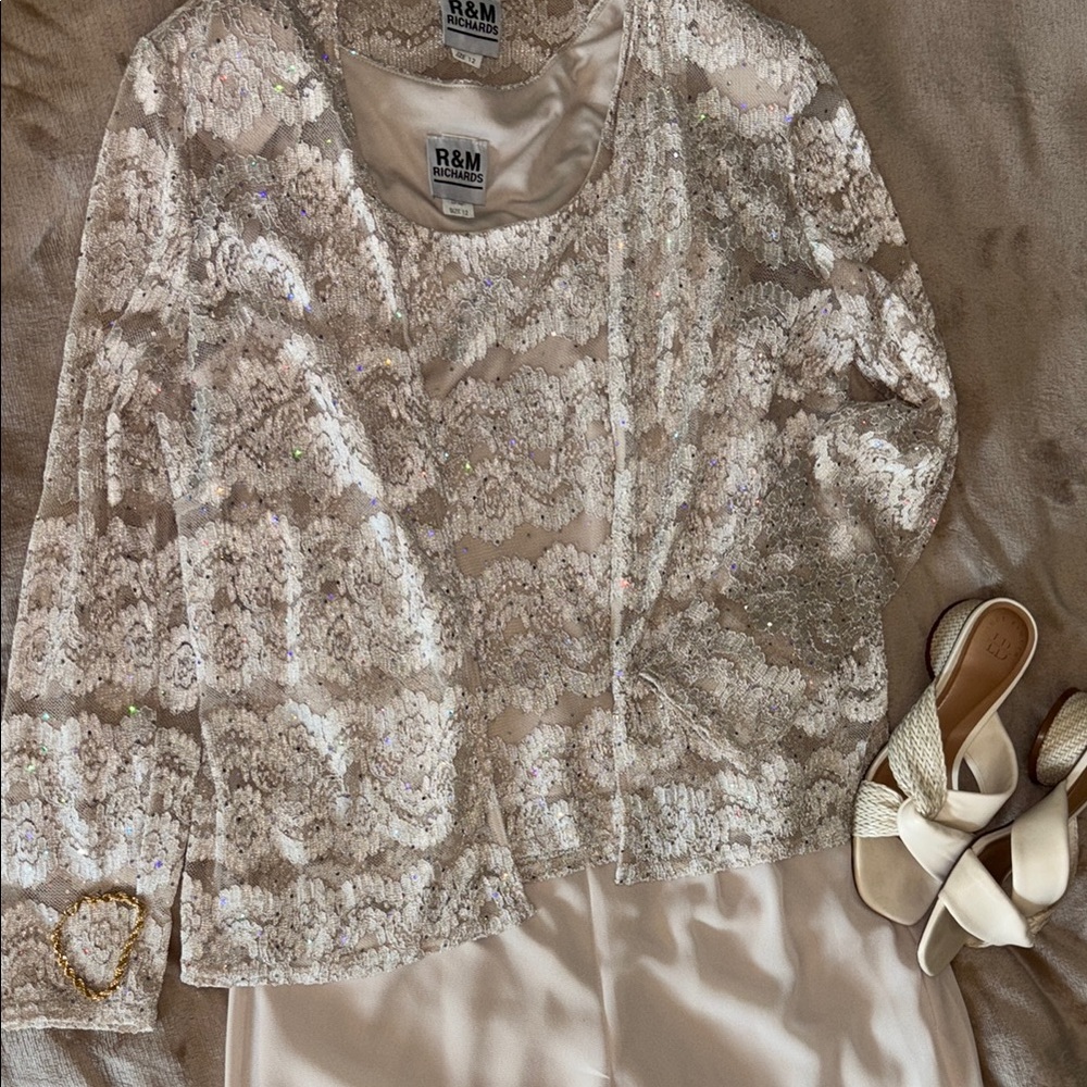 Champagne Lace and Sequined Pantsuit